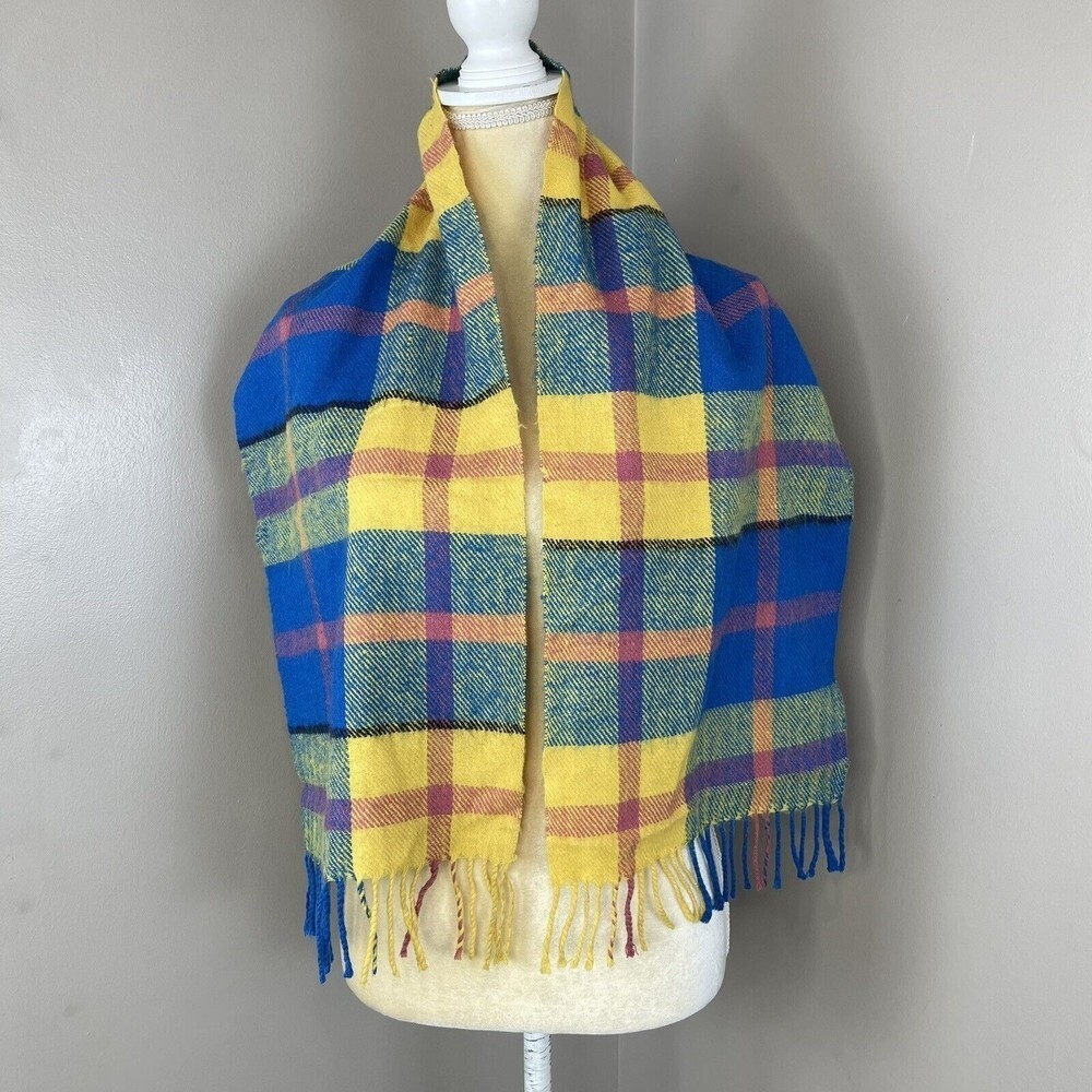 Mens Multicolored Plaid Flannel Fringe Scarf 50” x 12” Inches